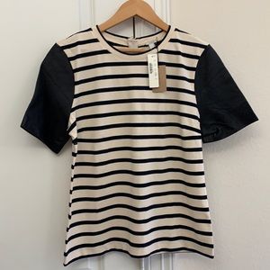 J Crew Leather sleeve striped top Medium New